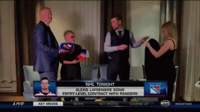 Group Standing In Front Of NHL Tonight Sign GIF