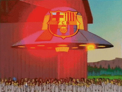 Group Standing In Front Of UFO Saying FCB GIF