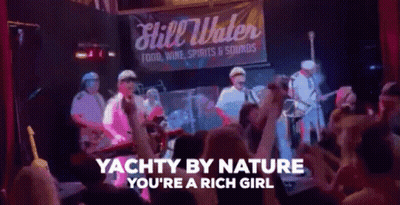 Group Standing In Front Of Yachty By Nature You're A Rich Girl Sign GIF