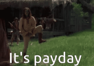 Group Standing In Grassy Field Saying It's Payday GIF