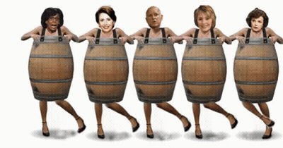 Group Standing In Line Holding Barrels With Faces GIF