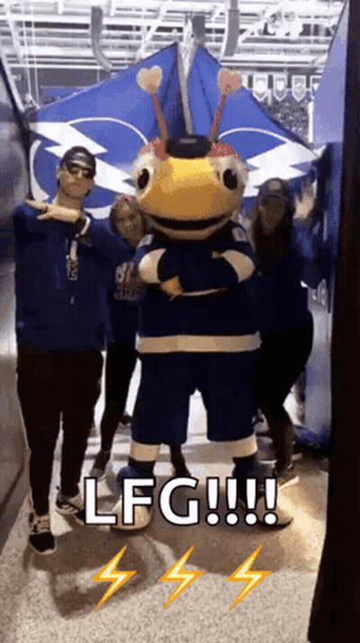 Group Standing Next To Mascot Saying LFG GIF