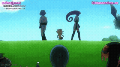 Group Standing On Lush Green Field With Pokemon GIF