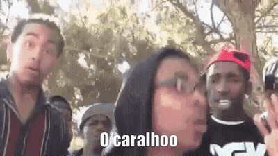 Group Standing With O Caralhoo Text GIF