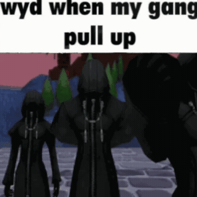 Group Standing With Sign Saying Wyd When My Gang Pull Up GIF