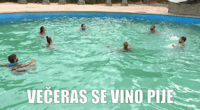 Group Swimming In Pool With Veceras Se Vino Pije GIF