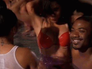 Group Swimming In Pool, Woman In Red Bikini GIF