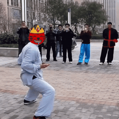 Group Taking Pictures Of Man In Cat Mask With Crown GIF