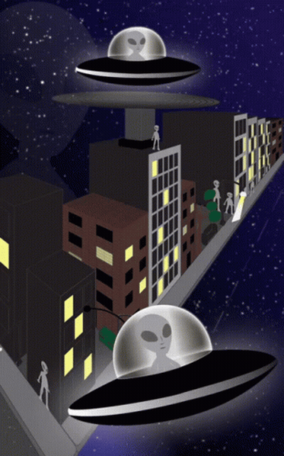 Group Walking Down Street With Birds GIF