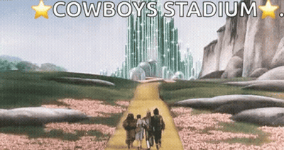 Group Walking Down Yellow Brick Road To Cowboys Stadium GIF