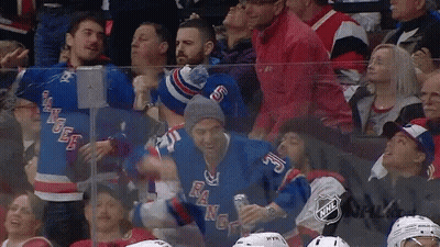 Group Watching Hockey Game With NY Jersey GIF