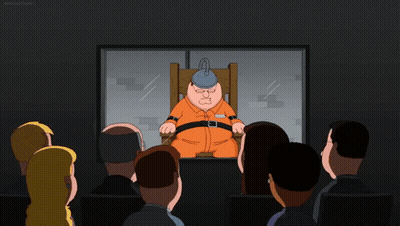 Group Watching Peter Griffin In Prison Chair GIF