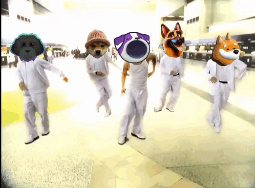 Group With Animals On Heads Dancing GIF