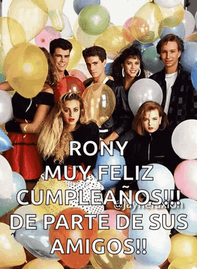 Group With Balloons Rony Muy Feliz Cumpleanos De Parte De Sus Amigos GIF