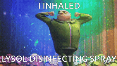 Gru Flexing Muscles Holding Lysol Spray GIF
