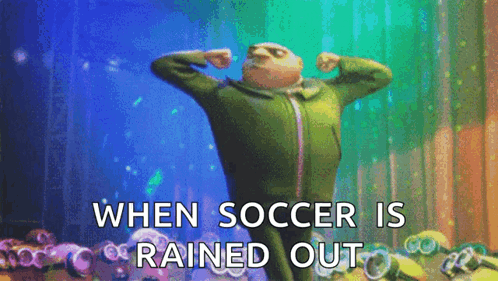 Gru From Despicable Me Is Flexing His Muscles In Front Of A Crowd Of Minions With The Caption When Soccer Is Rained Out GIF