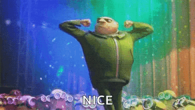 Gru From Despicable Me Is Flexing His Muscles On A Stage In Front Of A Crowd . GIF