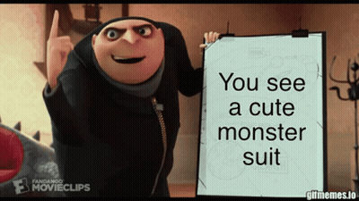 Gru Holding Whiteboard Saying You See A Cute Monster Suit GIF