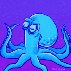 Grumpy Blue Octopus Wiggling Arms  GIF