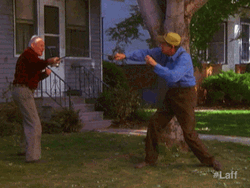 Grumpy Old Men Fighting Using Walking Sticks GIF