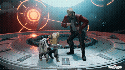 Guardians Of The Galaxy Game Man Next To Dog GIF