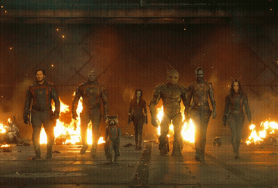 Guardians Of The Galaxy Standing In Front Of Fire GIF