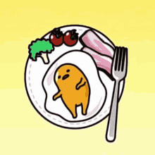 Gudetama Egg Dancing On Plate With Bacon