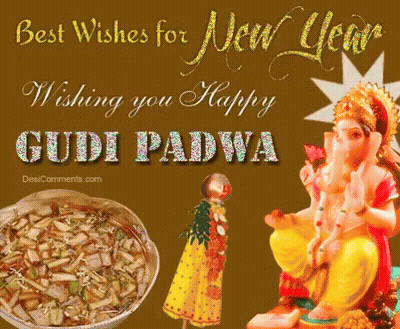 Gudi Padwa Greeting With Food Bowl And Ganesha GIF