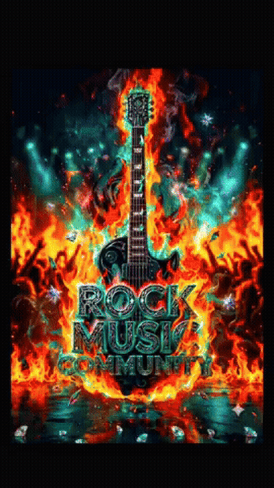 Guitar In Flames Rock Music Poster GIF