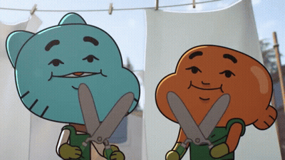 Gumball And Darwin Holding Scissors GIF
