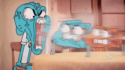 Gumball And Darwin Sitting At Table With Mouths Open GIF