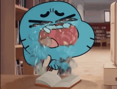 Gumball Crying At Table With Book GIF