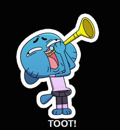 Gumball From The Amazing World Of Gumball Is Blowing A Trumpet And Saying Toot GIF