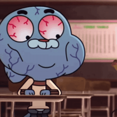 Gumball From The Amazing World Of Gumball Sits At A Desk In A Classroom GIF