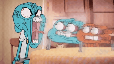 Gumball Sitting At Table With Two Cartoon Characters GIF