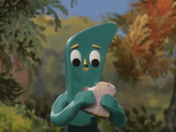 Gumby Cartoon Character Eating Sandwich GIF