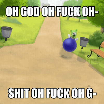 Gummy Bear On Blue Ball Saying Oh God Oh Fuck GIF