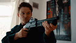 Animated GIF from 8 Mile showing Cheddar Bob's shocked reaction after a gunshot goes off.