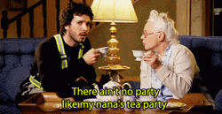 Guy Having Tea Party With His Grandma GIF