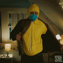 Guy Undressing To Reveal Hazmat Suit Inside GIF