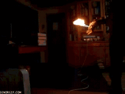 Guy Using Flamethrower In Room GIF