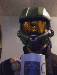 Guy Wearing Master Chief Helmet GIF