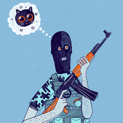 Guy With Gun Thinking Of Cat GIF
