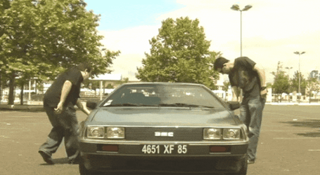 Guys Getting In Delorean GIF