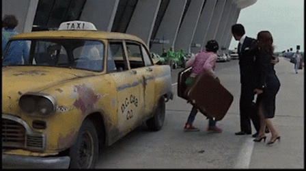 Guys Getting In Taxi Hurriedly DC Cab 1983 GIF