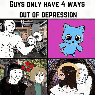 Guys Only Have 4 Ways Out Of Depression Man Lifting Dumbbell GIF