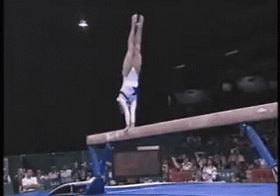 Gymnast Doing Handstand On Balance Beam GIF