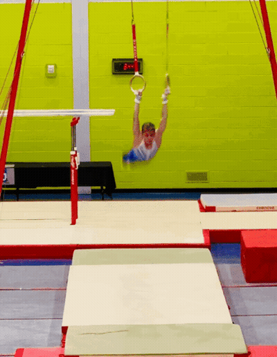 Gymnast Hanging Upside Down On Ring GIF