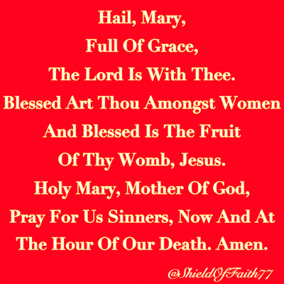 Hail Mary Full Of Grace Is Written On A Red Background GIF
