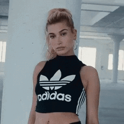 Hailey Bieber Wearing Black Adidas Crop Top GIF